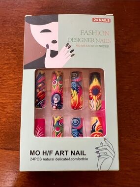 Fashion Designer Nails - Colorful Psychedelic Floral & Swirl Press-On Set